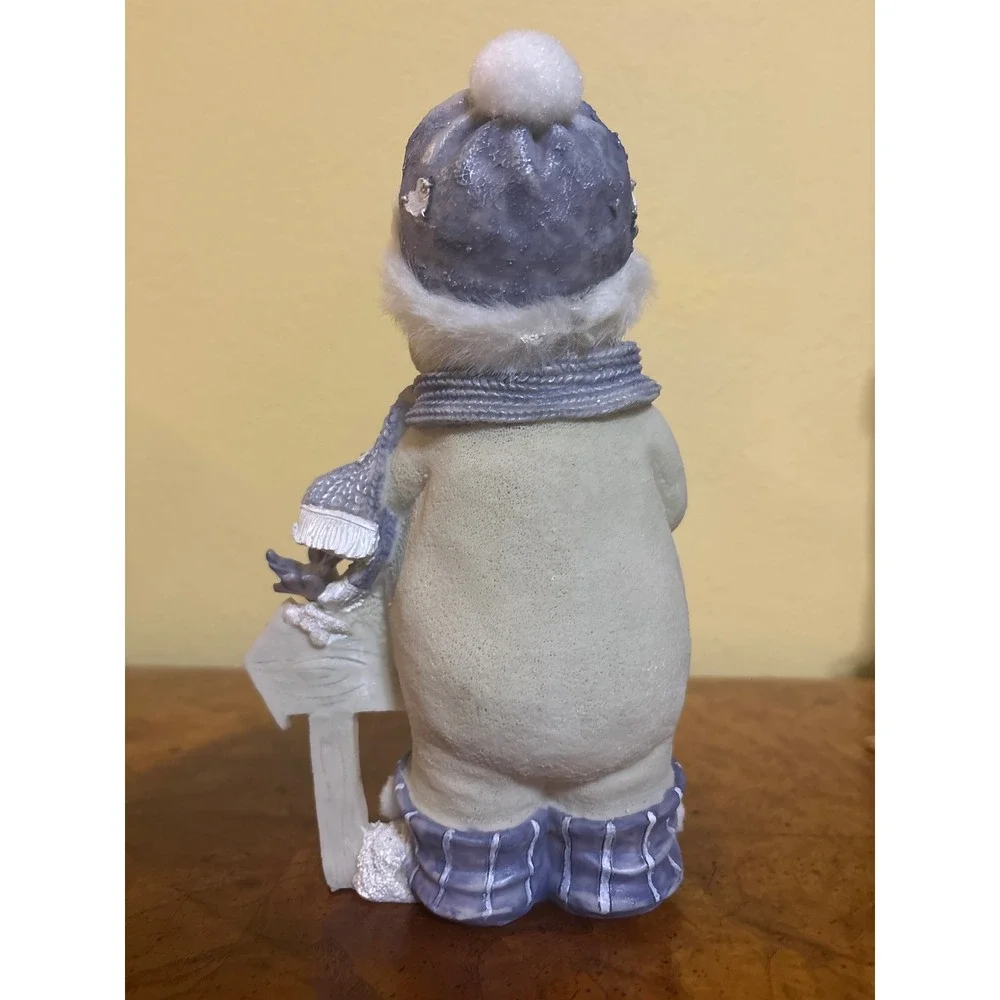 Blue Resin Snowgirl Figurine Winter Holiday Decor Sweet Home Wreath 8 Inch